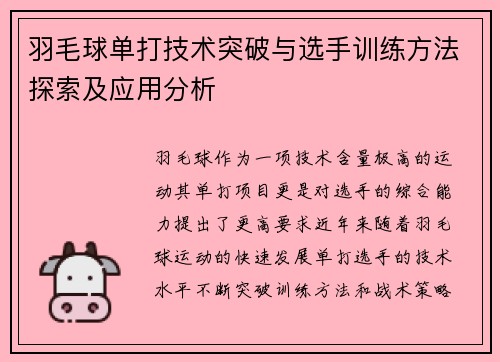 羽毛球单打技术突破与选手训练方法探索及应用分析 羽毛球单打技术突破与选手训练方法探索及应用分析